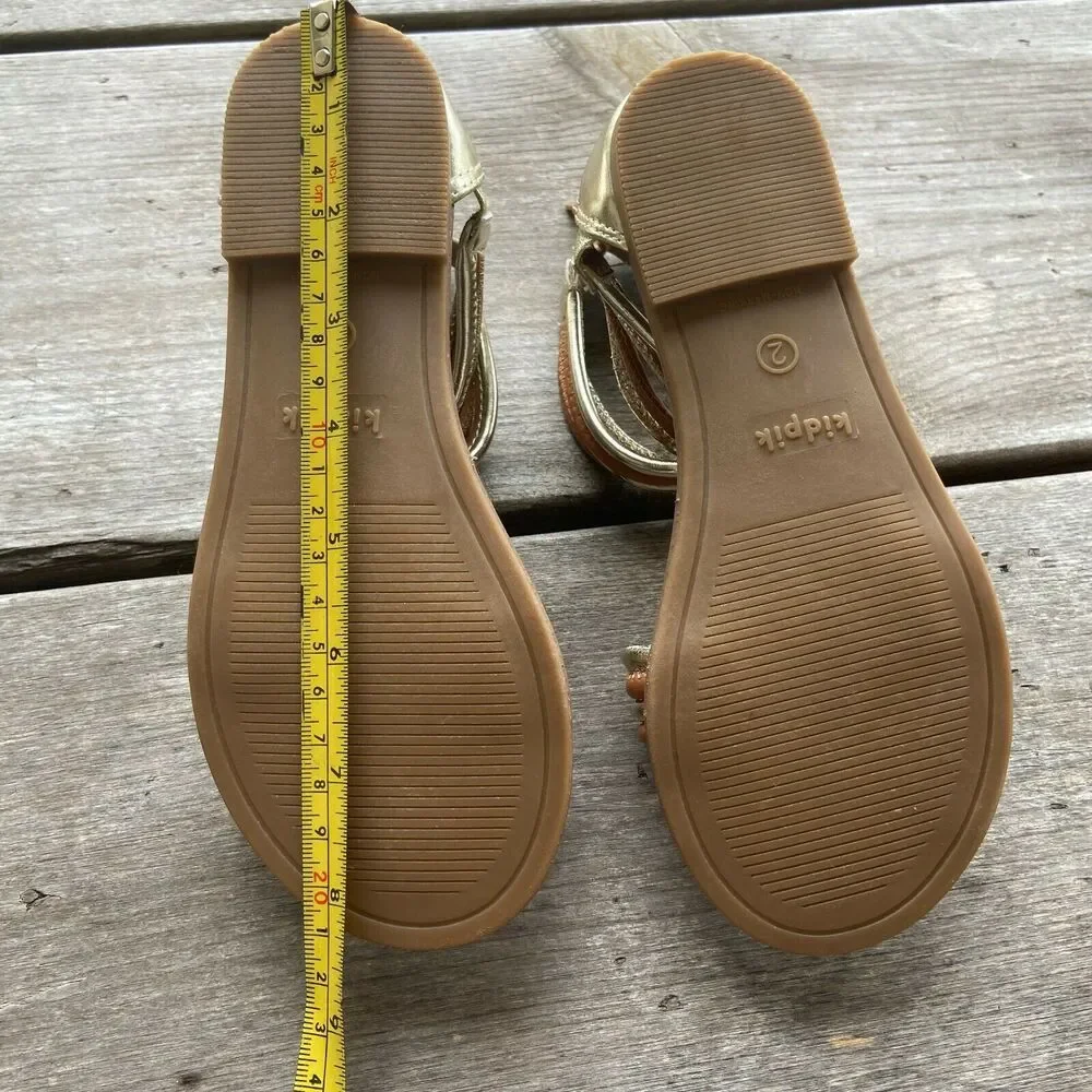 kidpik Girls Sandals Size 2‎ Gold Brown Gladiator Style Back Zip Strappy